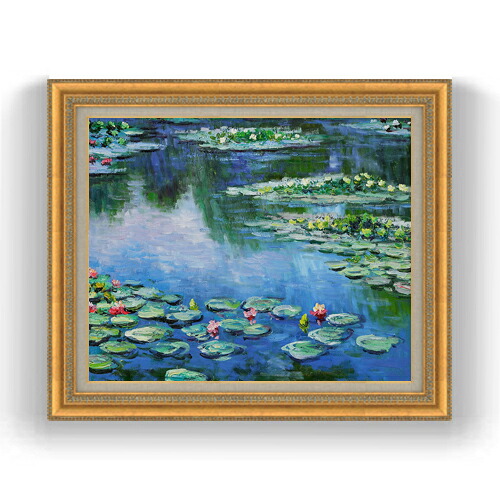 【油絵 直筆仕上げ】クロード・モネ 睡蓮 （5） F15 【油彩 国内生産 インテリア】絵画 販売 15号 風景画額縁 800&times;678mm 複製画 送料無料 プレゼント ギフト 開店祝い 開業祝い 退職祝い 新築祝い リビング 壁掛け｜絵画販売アートレスト