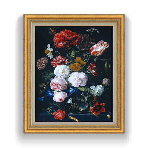 【油絵 直筆仕上げ】デ・ヘーム 花瓶と花 F15 【油彩 国内生産 インテリア】絵画 販売 15号 静物画 ゴールド額縁 800×678mm 複製画 送料無料 プレゼント ギフト 開店祝い 開業祝い 退職祝い 新築祝い リビング 玄関 モダン 壁掛け 42,120円