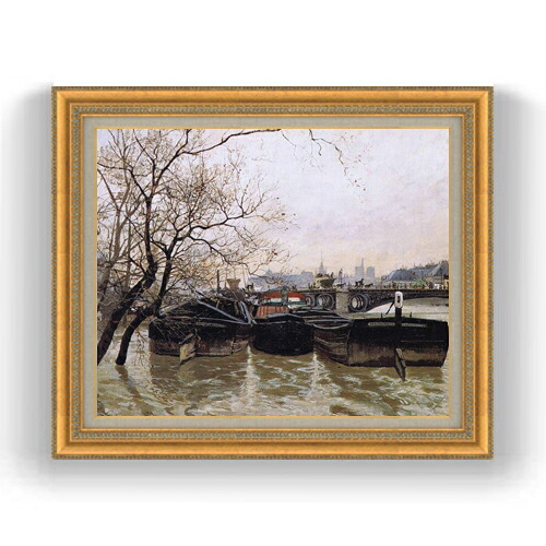 【油絵 直筆仕上げ】フリット・タヴロー Flooding by the Seine F15 【油彩 国内生産 インテリア】絵画 販売 15号 風景画 ゴールド額縁 800×678mm 複製画 送料無料 プレゼント ギフト 開店祝い 開業祝い 退職祝い 新築祝い リビング 玄関 モダン 壁掛け