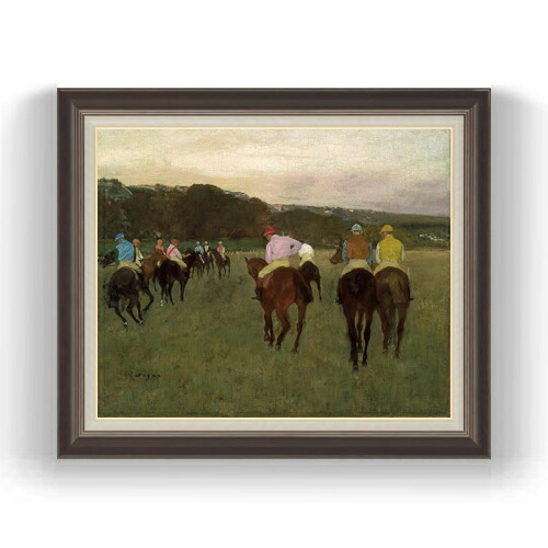 【油絵 直筆仕上げ】ドガ ロンシャンの競馬 F15 【油彩 国内生産 インテリア】絵画 販売 15号 風景画額縁 780&times;658mm 複製画 送料無料 プレゼント ギフト 開店祝い 開業祝い 退職祝い 新築祝い リビング 壁掛け｜絵画販売アートレスト