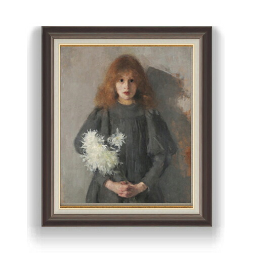 【油絵 直筆仕上げ】ボズナンスカ Girl with Chrysanthemums F15 【油彩 国内生産 インテリア】絵画 販売 15号 人物画 額縁 780&times;658mm 複製画 送料無料 プレゼント ギフト 開店祝い 開業祝い 退職祝い 新築祝い リビング 壁掛け｜絵画販売アートレスト