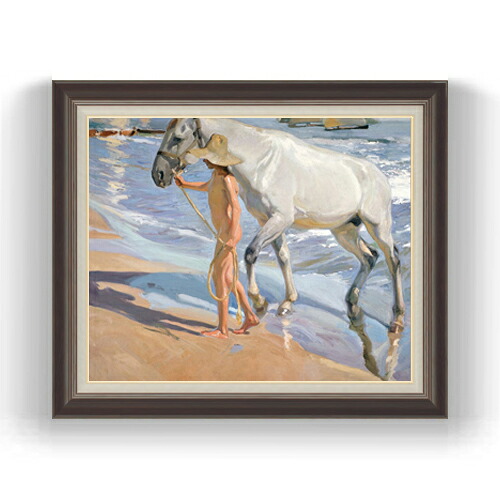 【油絵 直筆仕上げ】ソローリャ The Horses Bath F15 【油彩 国内生産 インテリア】絵画 販売 15号 風景画額縁 780&times;658mm 複製画 送料無料 プレゼント ギフト 開店祝い 開業祝い 退職祝い 新築祝い リビング 壁掛け｜絵画販売アートレスト