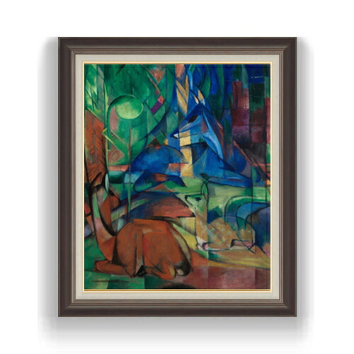 【油絵 直筆仕上げ】マルク 森への帰還2 F15 【油彩 国内生産 インテリア】絵画 販売 15号 抽象画 額縁 780&times;658mm 複製画 送料無料 プレゼント ギフト 開店祝い 開業祝い 退職祝い 新築祝い リビング 壁掛け｜絵画販売アートレスト