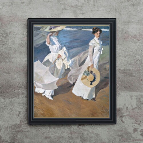 【油絵 直筆仕上げ】ソローリャ Strolling along the Seashore F15 【油彩 アップグレード額】絵画 販売 15号 人物画 額縁 712×590mm 複製画 送料無料 プレゼント ギフト 開店祝い 開業祝い 退職祝い 新築祝い リビング 玄関 モダン 壁掛け