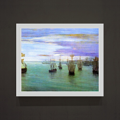 【油絵 直筆仕上げ】ホイッスラー 肌色と緑の薄暮 F15 【油彩 アップグレード額】絵画 販売 15号 風景画額縁 712&times;590mm 複製画 送料無料 プレゼント ギフト 開店祝い 開業祝い 退職祝い 新築祝い リビング 玄関 モダン 壁掛け｜絵画販売アートレスト