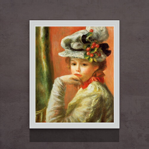 【油絵 直筆仕上げ】ルノワール 白い帽子の少女 F15 【油彩 アップグレード額】絵画 販売 15号 人物画 額縁 712×590mm 複製画 送料無料 プレゼント ギフト 開店祝い 開業祝い 退職祝い 新築祝い リビング 玄関 モダン 壁掛け