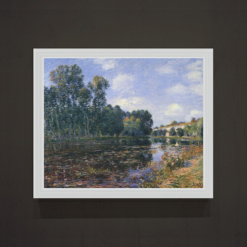【油絵 直筆仕上げ】シスレー ロワン、川の畔 F15 【油彩 アップグレード額】絵画 販売 15号 風景画額縁 712&times;590mm 複製画 送料無料 プレゼント ギフト 開店祝い 開業祝い 退職祝い 新築祝い リビング 玄関 モダン 壁掛け｜絵画販売アートレスト
