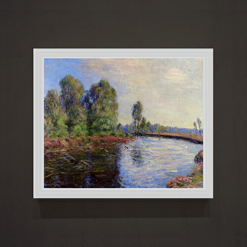 【油絵 直筆仕上げ】シスレー 川の畔 F15 【油彩 アップグレード額】絵画 販売 15号 風景画額縁 712×590mm 複製画 送料無料 プレゼント ギフト 開店祝い 開業祝い 退職祝い 新築祝い リビング 玄関 モダン 壁掛け