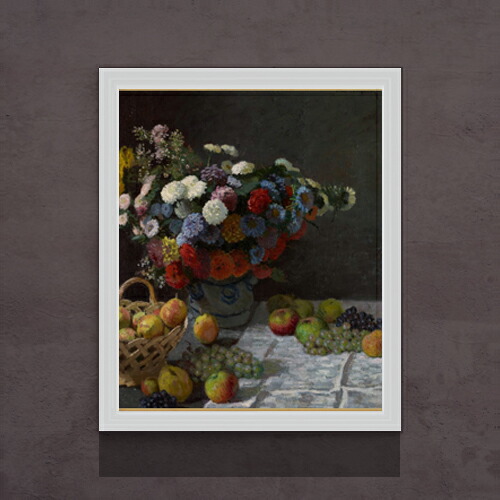 【油絵 直筆仕上げ】クロード・モネ Still Life with Flowers and Fruit F15 【油彩 アップグレード額】絵画 販売 15号 静物画 額縁 712×590mm 複製画 送料無料 プレゼント ギフト 開店祝い 開業祝い 退職祝い 新築祝い リビング 玄関 モダン 壁掛け