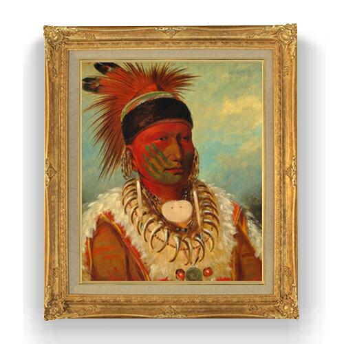 【油絵 直筆仕上げ】カトリン The White Cloud, Head Chief of the Iowas F15 【アップグレード額縁】絵画 販売 15号 人物画 額縁 781×660mm 複製画 送料無料 プレゼント ギフト 開店祝い 開業祝い 退職祝い 新築祝い リビング 壁掛け|絵画販売アートレスト