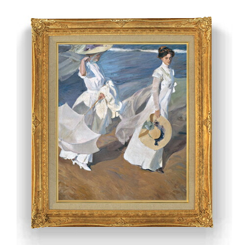 【油絵 直筆仕上げ】ソローリャ Strolling along the Seashore F15 【アップグレード額縁】絵画 販売 15号 人物画 額縁 781&times;660mm 複製画 送料無料 プレゼント ギフト 開店祝い 開業祝い 退職祝い 新築祝い リビング 壁掛け｜絵画販売アートレスト 47,388円