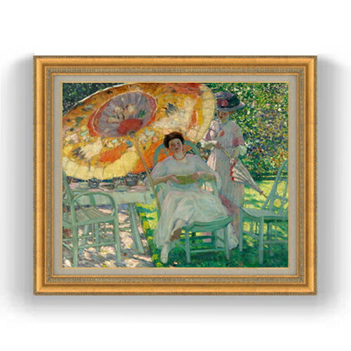 【油絵 直筆仕上げ】フリージキー The Garden Parasol F15 【油彩 国内生産 インテリア】絵画 販売 15号 風景画 ゴールド額縁 800×678mm 複製画 送料無料 プレゼント ギフト 開店祝い 開業祝い 退職祝い 新築祝い リビング 玄関 モダン 壁掛け