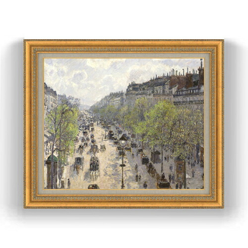 【油絵 直筆仕上げ】カミーユ・ピサロ Boulevard Montmartre, Spring F15 【油彩 国内生産 インテリア】絵画 販売 15号 風景画 ゴールド額縁 800×678mm 複製画 送料無料 プレゼント ギフト 開店祝い 開業祝い 退職祝い 新築祝い リビング 玄関 モダン 壁掛け