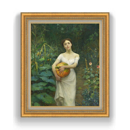 【油絵 直筆仕上げ】ファウストゾナロ Young Girl Carrying a Pumpkin F15 【油彩 国内生産 インテリア】絵画 販売 15号 人物画 ゴールド額縁 800×678mm 複製画 送料無料 プレゼント ギフト 開店祝い 開業祝い 退職祝い 新築祝い リビング 玄関 モダン 壁掛け
