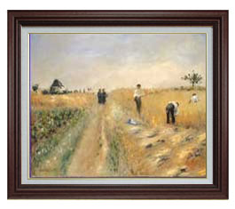 【油絵 直筆仕上げ】ルノワール The Harvesters Ｆ15 【油彩 国内生産 インテリア】絵画 販売 15号 風景画 ブラウン額縁 800×678mm 複製画 送料無料 プレゼント ギフト 開店祝い 開業祝い 退職祝い 新築祝い リビング 玄関 モダン 壁掛け