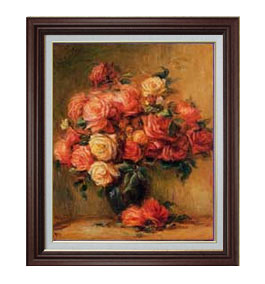 【油絵 直筆仕上げ】ルノワール Bouquet of Roses ばら Ｆ15 【油彩 国内生産 インテリア】絵画 販売 15号 静物画 ブラウン額縁 800×678mm 複製画 送料無料 プレゼント ギフト 開店祝い 開業祝い 退職祝い 新築祝い リビング 玄関 モダン 壁掛け
