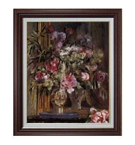 【油絵 直筆仕上げ】ルノワール 花瓶の花(2) Ｆ15 【油彩 国内生産 インテリア】絵画 販売 15号 静物画 ブラウン額縁 800×678mm 複製画 送料無料 プレゼント ギフト 開店祝い 開業祝い 退職祝い 新築祝い リビング 玄関 モダン 壁掛け