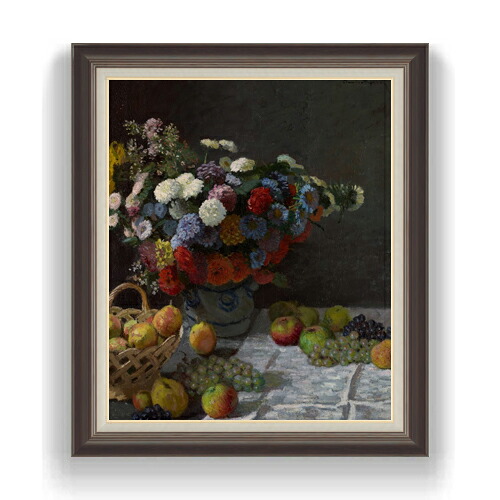 【油絵 直筆仕上げ】クロード・モネ Still Life with Flowers and Fruit F20 【油彩 キャンバス 国内生産 インテリア】絵画 販売 20号 静物画 863×734mm 複製画 送料無料