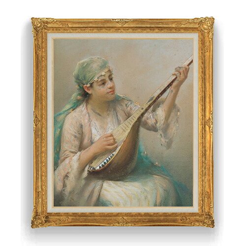 【油絵 直筆仕上げ】ファウストゾナロ Woman Playing a String Instrument F20 【油彩 キャンバス 国内生産 インテリア】絵画 販売 20号 人物画 865×736mm 複製画 送料無料