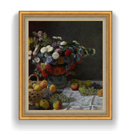 【油絵 直筆仕上げ】クロード・モネ Still Life with Flowers and Fruit F20 【油彩 キャンバス 国内生産 インテリア】絵画 販売 20号 静物画 883×754mm 複製画 送料無料