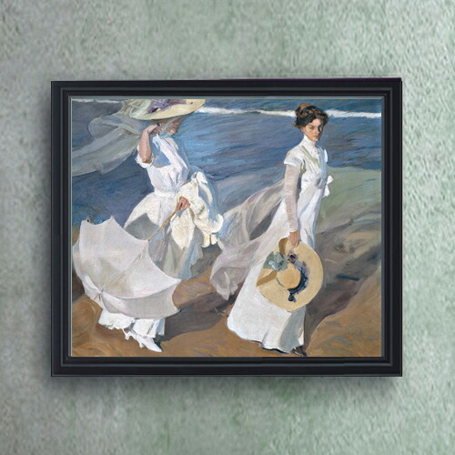 【油絵 直筆仕上げ】ソローリャ Strolling along the Seashore F20 【油彩 キャンバス シンプルフレーム】絵画 販売 20号 風景画 795×673mm 複製画 送料無料 プレゼント ギフト 開店祝い 開業祝い 退職祝い 新築祝い リビング 玄関 モダン 壁掛け