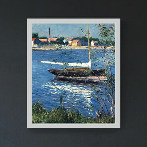 【油絵 直筆仕上げ】カイユボット Boat Moored on the Seine at Argenteuil F20 【油彩 キャンバス シンプルフレーム】絵画 販売 20号 風景画 795×673mm 複製画 送料無料