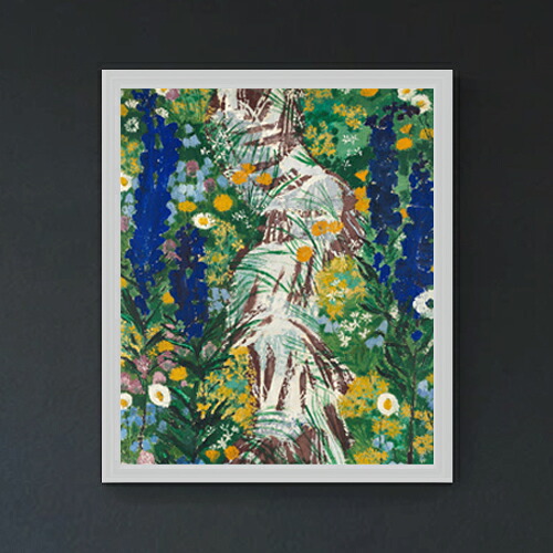 【油絵 直筆仕上げ】ババーガー 小川沿いの花 F20 【額入り シンプルフレーム】 絵画 販売 20号 油彩 抽象画 795×673mm 複製画 送料無料 ギフト 開店祝い 開業祝い 退職祝い 新築祝い リビング 玄関 モダン アートフレーム 壁掛け