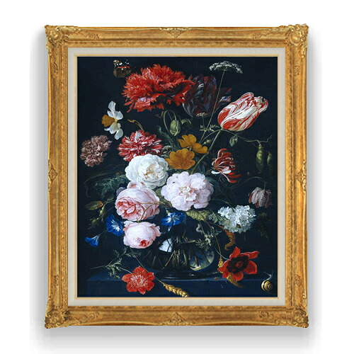 【油絵 直筆仕上げ】デ・ヘーム 花瓶と花 F20 【アップグレード額縁】絵画 販売 20号 静物画 865&times;736mm 複製画 送料無料 プレゼント ギフト 開店祝い 開業祝い 退職祝い 新築祝い リビング 壁掛け｜絵画販売アートレスト