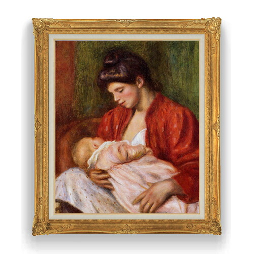 【油絵 直筆仕上げ】ルノワール 若い母親 F20 【アップグレード額縁】絵画 販売 20号 人物画 865×736mm 複製画 送料無料 プレゼント ギフト 開店祝い 開業祝い 退職祝い 新築祝い リビング 壁掛け|絵画販売アートレスト
