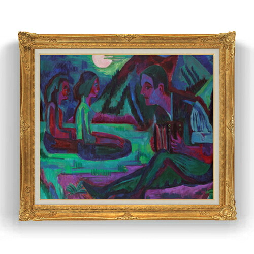 【油絵 直筆仕上げ】キルヒナー 夜の月、月光のアコーディオン奏者 F20 【アップグレード額縁】 絵画 販売 20号 油彩 抽象画 865×736mm 複製画 送料無料 プレゼント ギフト 開店祝い 開業祝い 退職祝い 新築祝い リビング アートフレーム 壁掛け|絵画販売アートレスト
