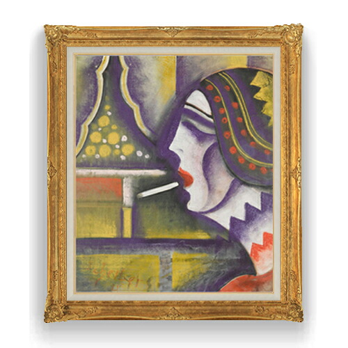 【油絵 直筆仕上げ】シャイバー タバコを持つ女性 F20 【アップグレード額縁】 絵画 販売 20号 油彩 抽象画 865&times;736mm 複製画 送料無料 プレゼント ギフト 開店祝い 開業祝い 退職祝い 新築祝い リビング アートフレーム 壁掛け｜絵画販売アートレスト