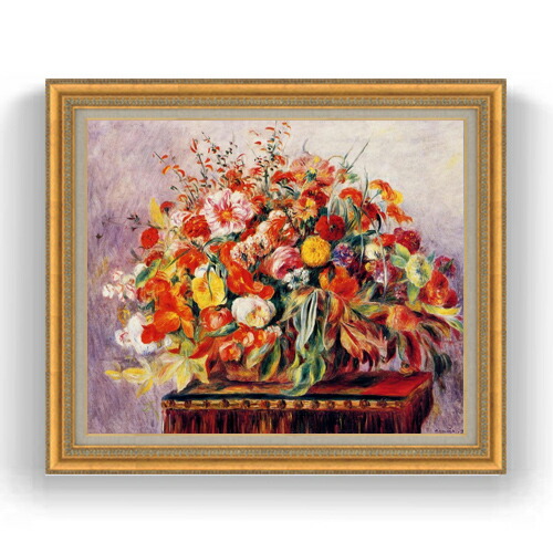 【油絵 直筆仕上げ】ルノワール バスケットの花々 F20 【油彩 キャンバス 国内生産 インテリア】絵画 販売 20号 静物画 883×754mm 複製画 送料無料 プレゼント ギフト 開店祝い 開業祝い 退職祝い 新築祝い リビング 玄関 モダン 壁掛け
