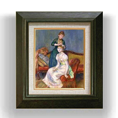 【油絵 直筆仕上げ】ルノワール 髪かざり F3 【額入り】 絵画 販売3号 油彩 風景画 420&times;368mm 複製画 送料無料 プレゼント ギフト 開店祝い 開業祝い 退職祝い 新築祝い リビング 玄関 モダン アートフレーム 壁掛け｜絵画販売アートレスト