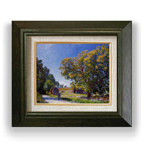 【油絵 直筆仕上げ】シスレー 森林、まわりの風景 F3 【額入り】 絵画 販売3号 油彩 風景画 420×368mm 複製画 送料無料 プレゼント ギフト 開店祝い 開業祝い 退職祝い 新築祝い リビング 玄関 モダン アートフレーム 壁掛け