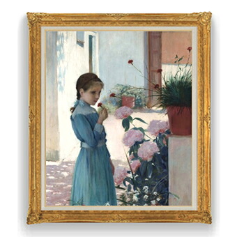 【油絵 直筆仕上げ】ルシニョール The girl with carnation F30サイズ 【油彩 国内生産 インテリア】絵画 販売 30号 大きな絵画サイズ 額入り 人物画 額縁 1039&times;857mm 複製画 送料無料｜絵画販売アートレスト 57,640円