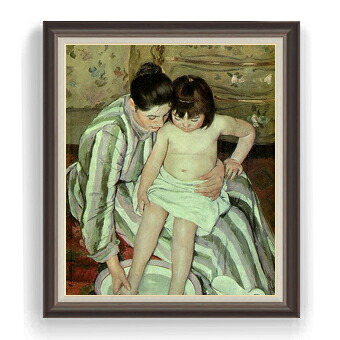 【油絵 直筆仕上げ】メアリー・カサット 子供の入浴 F30サイズ 【油彩 国内生産 インテリア】絵画 販売 30号 大きな絵画サイズ 額入り 人物画 額縁 1070&times;887mm 複製画 送料無料｜絵画販売アートレスト