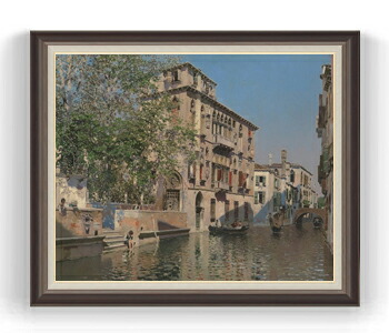 【油絵 直筆仕上げ】マルティン・リコ A Canal in Venice F30サイズ 【油彩 国内生産 インテリア】絵画 販売 30号 大きな絵画サイズ 額入り 風景画 額縁 1070&times;887mm 複製画 送料無料｜絵画販売アートレスト
