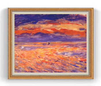 【油絵 直筆仕上げ】ルノワール 海の夕日 F30サイズ 【油彩 国内生産 インテリア】絵画 販売 30号 大きな絵画サイズ 額入り 風景画 額縁 1070×887mm 複製画 送料無料