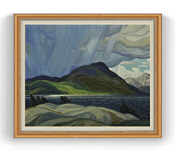 【油絵 直筆仕上げ】カーマイケル Lake Wabagishik F30サイズ 【油彩 国内生産 インテリア】絵画 販売 30号 大きな絵画サイズ 額入り 風景画 額縁 1070×887mm 複製画 送料無料