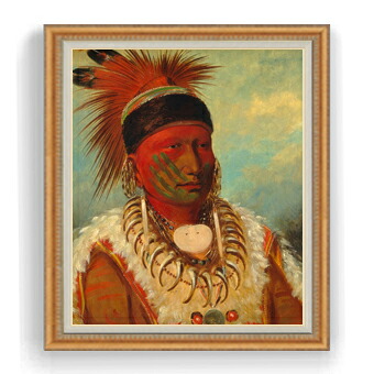 【油絵 直筆仕上げ】カトリン The White Cloud, Head Chief of the Iowas F30サイズ 【油彩 国内生産 インテリア】絵画 販売 30号 大きな絵画サイズ 額入り 人物画 額縁 1070×887mm 複製画 送料無料