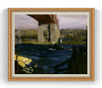 【油絵 直筆仕上げ】ジョージ・ベローズ Bridge, Blackwell’s Island F30サイズ 【油彩 国内生産 インテリア】絵画 販売 30号 大きな絵画サイズ 額入り 風景画 額縁 1070×887mm 複製画 送料無料