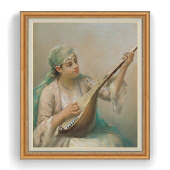 【油絵 直筆仕上げ】ファウストゾナロ Woman Playing a String Instrument F30サイズ 【油彩 国内生産 インテリア】絵画 販売 30号 大きな絵画サイズ 額入り 人物画 額縁 1070&times;887mm 複製画 送料無料｜絵画販売アートレスト