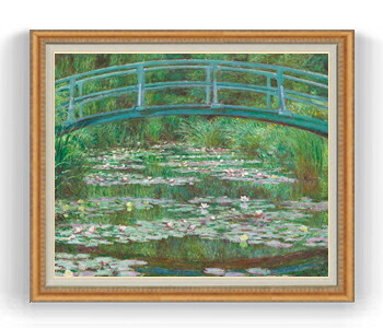 【油絵 直筆仕上げ】モネ 睡蓮の池と日本の橋 F30サイズ 【油彩 国内生産 インテリア】絵画 販売 30号 大きな絵画サイズ 額入り 風景画 額縁 1070×887mm 複製画 送料無料