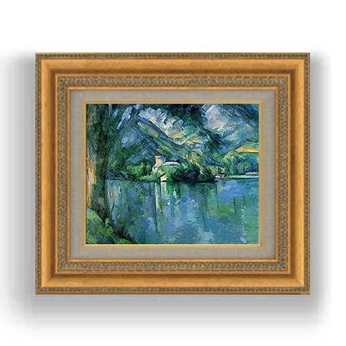 【油絵 直筆仕上げ】セザンヌ アヌシー湖 F3サイズ 額入り 油絵直筆仕様げ 422×370mm 額縁ガラス板 ｜ 絵画 アート インテリア 壁掛け複製画