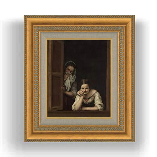 【油絵 直筆仕上げ】ムリーリョ Two Women at a Window F3サイズ 額入り 油絵直筆仕様げ 422&times;370mm 額縁板 ｜ 絵画 アート インテリア 壁掛け複製画｜絵画販売アートレスト
