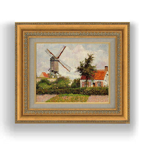 【油絵 直筆仕上げ】ピサロ Windmill at Knocke, Belgium F3サイズ 額入り 油絵直筆仕様げ 422&times;370mm 額縁板 ｜ 絵画 アート インテリア 壁掛け複製画｜絵画販売アートレスト