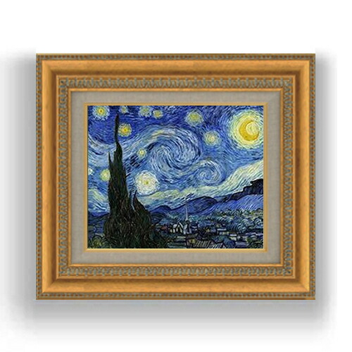 【油絵 直筆仕上げ】ゴッホ 星月夜 F3サイズ 額入り 油絵直筆仕様げ 422×370mm 額縁ガラス板 ｜ 絵画 アート インテリア 壁掛け複製画