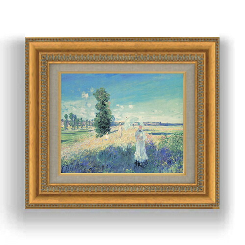 【油絵 直筆仕上げ】クロード・モネ 散歩 F3サイズ 額入り 油絵直筆仕様げ 422×370mm 額縁ガラス板 ｜ 絵画 アート インテリア 壁掛け複製画