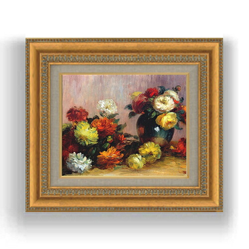【油絵 直筆仕上げ】ルノワール 花のブーケ F3サイズ 額入り 油絵直筆仕様げ 422×370mm 額縁ガラス板 | 絵画 アート インテリア 壁掛け複製画