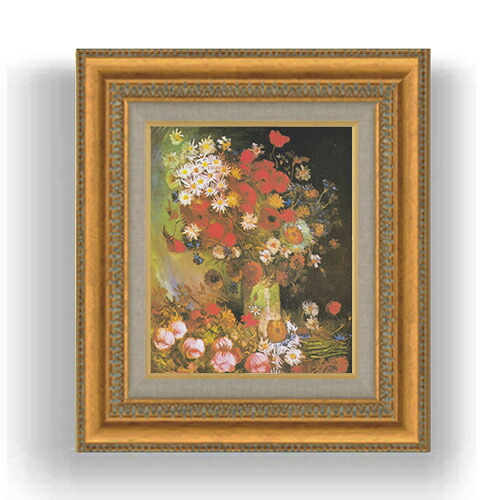 【油絵 直筆仕上げ】ゴッホ 草原の草とバラのある静物 F3サイズ 額入り 油絵直筆仕様げ 422×370mm 額縁ガラス板 ｜ 絵画 アート インテリア 壁掛け複製画